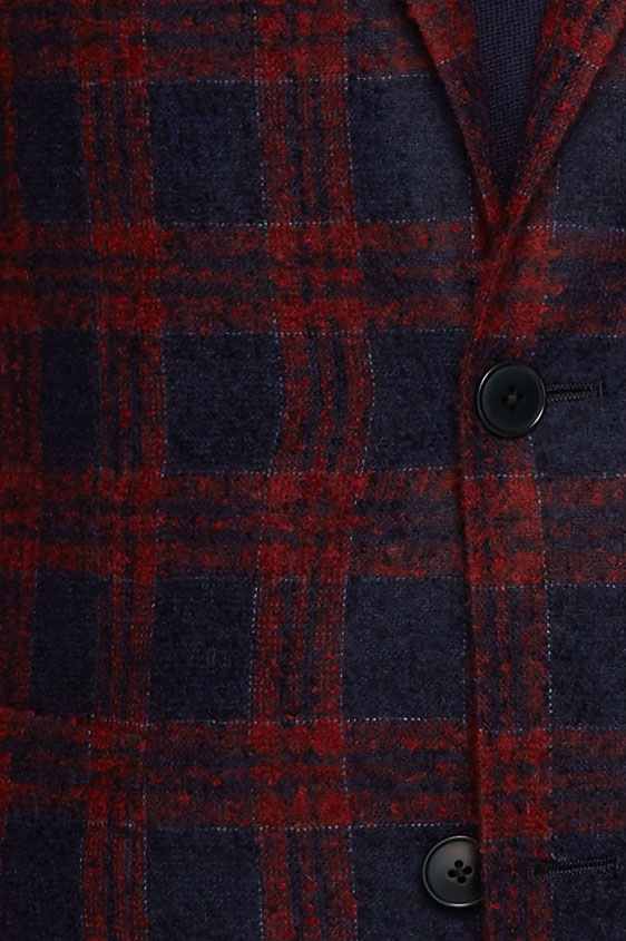 Пиджак темно-синий из шерсти в контрастную клетку