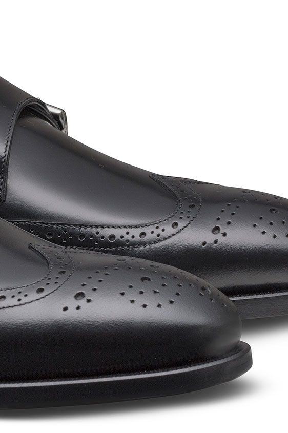 Черные монки из кожи с брогированием