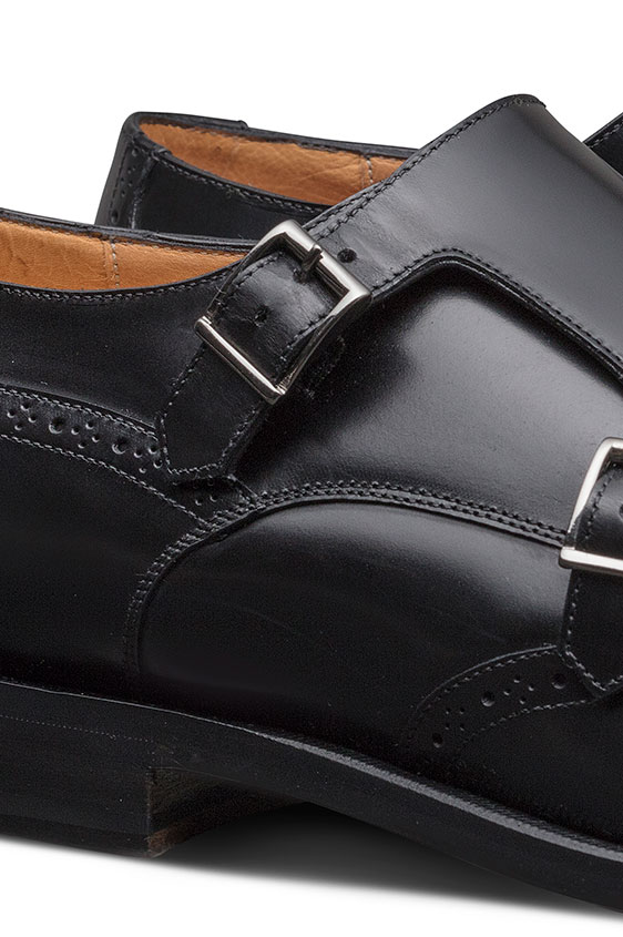 Черные монки из кожи с брогированием
