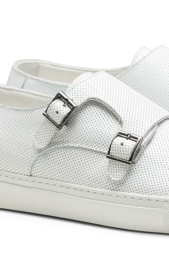 Белые кеды монки из перфорированной кожи