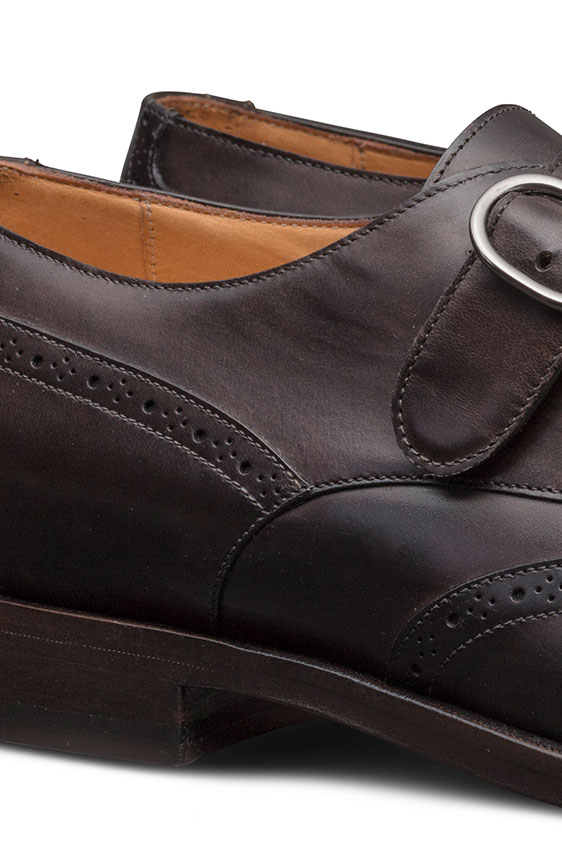 Темно-коричневые монки из кожи с брогированием