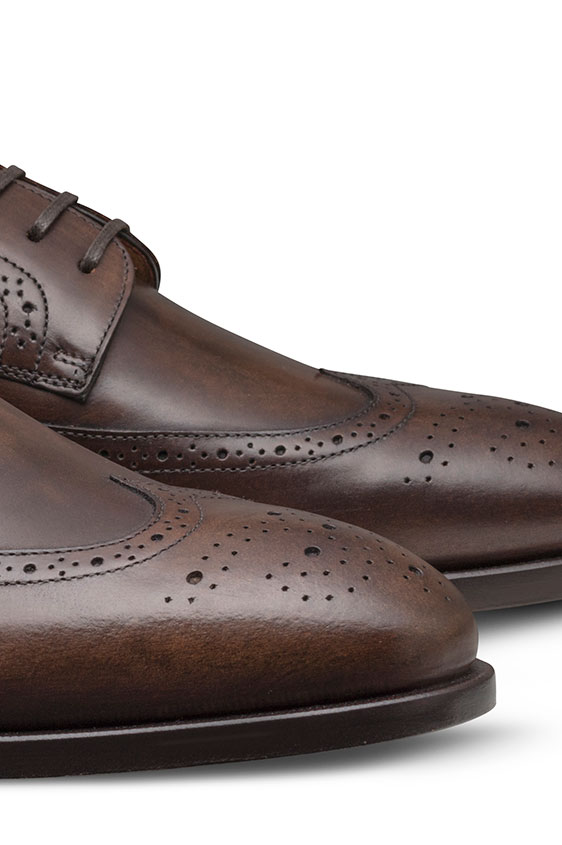 Коричневые дерби из кожи с брогированием