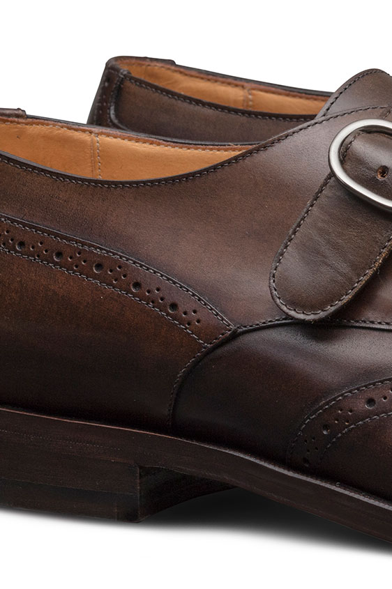 Коричневые монки из кожи с брогированием