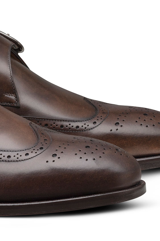 Коричневые монки из кожи с брогированием