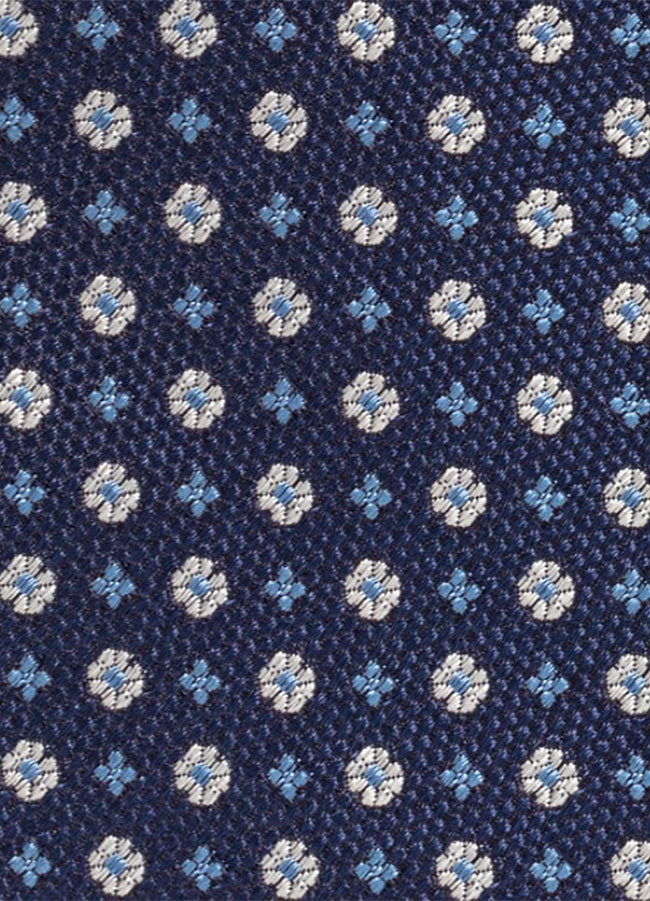 Темно-синий галстук из шелкового жаккарда с синим цветочным узором