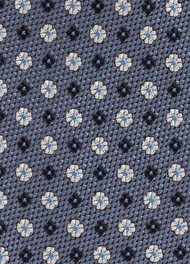 Сланцево-синий галстук из шелкового жаккарда с синим цветочным узором