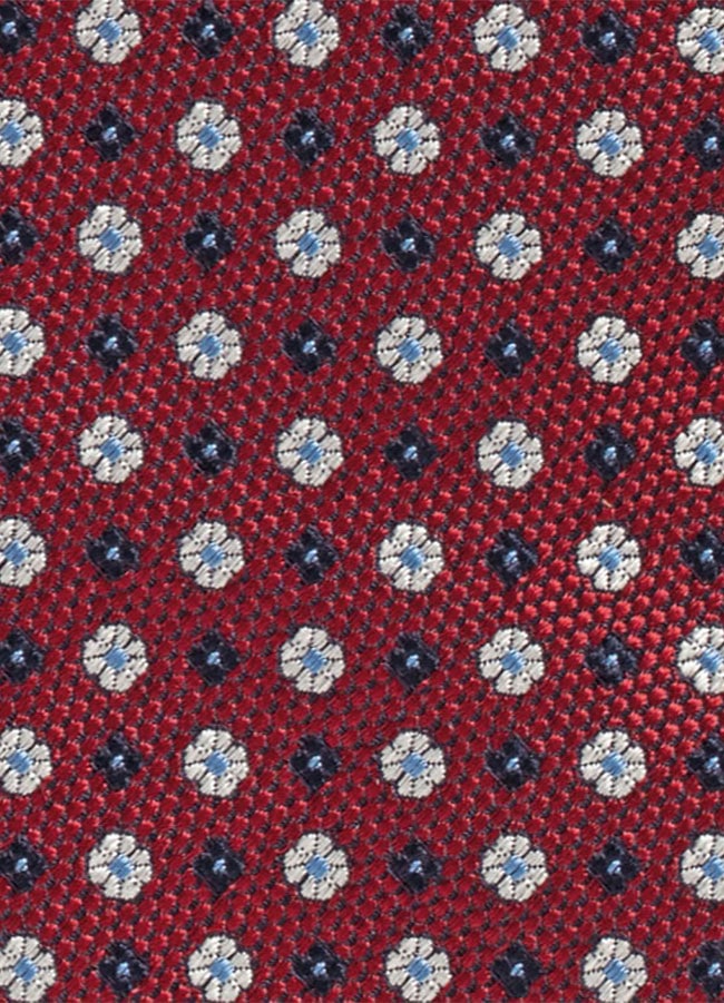 Темно-красный галстук из шелкового жаккарда с синим цветочным узором