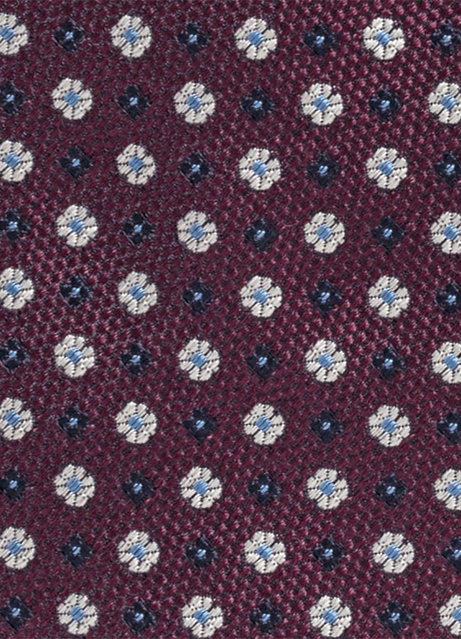 Бордовый галстук из шелкового жаккарда с синим цветочным узором