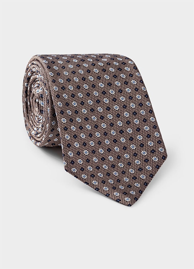 Серый галстук из шелкового жаккарда с синим цветочным узором
