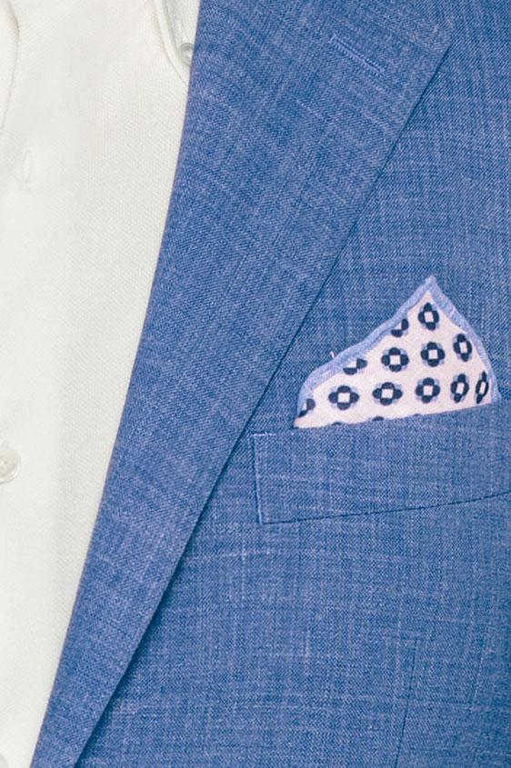 Синий костюм из шерсти и льна