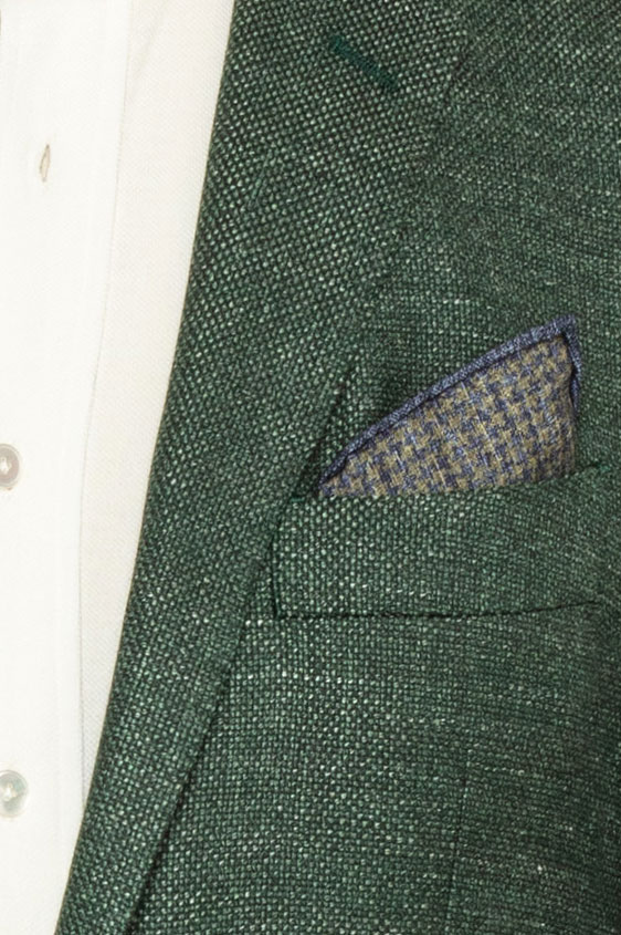 Зеленый пиджак плетеной фактуры из шерсти с шёлком