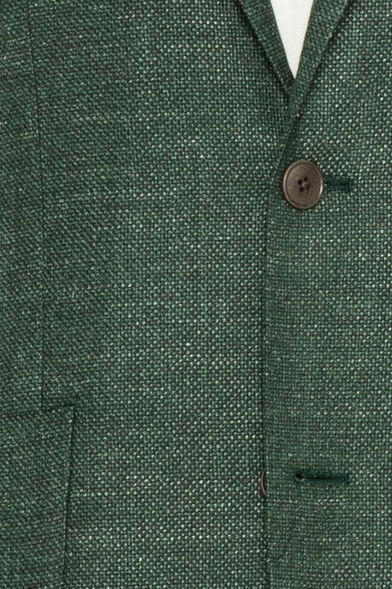 Зеленый пиджак плетеной фактуры из шерсти с шёлком