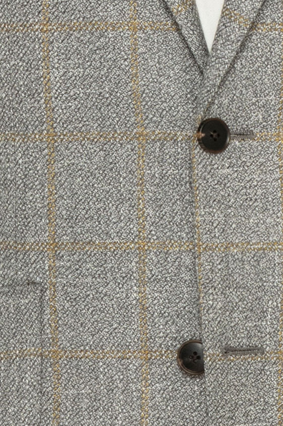 Серый пиджак в желтую клетку структуры твил