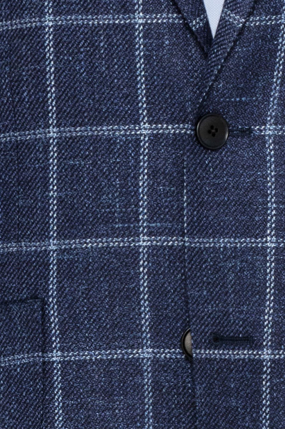 Темно-синий пиджак в белую клетку структуры твил