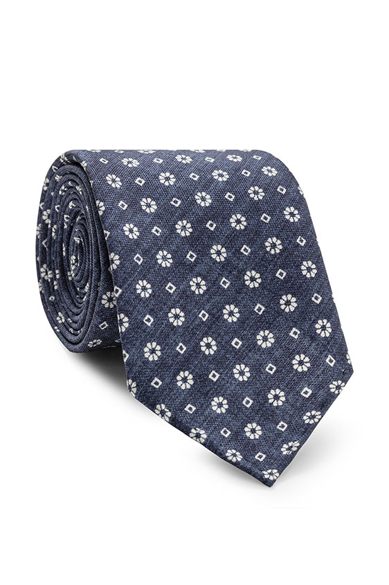 Синий галстук с цветочным принтом