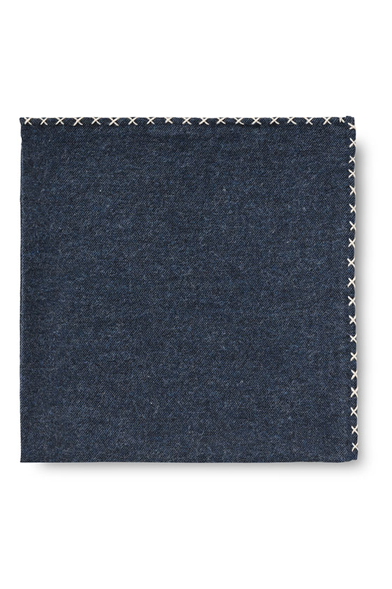 Синий нагрудный платок с бежевой окантовкой