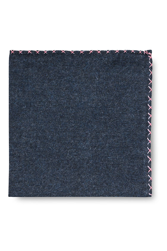 Синий нагрудный платок с розовой окантовкой
