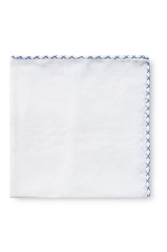 Белый нагрудный платок с голубой окантовкой
