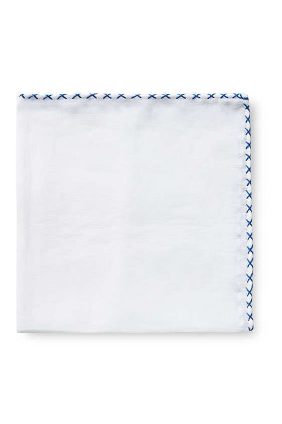 Белый нагрудный платок с синей окантовкой