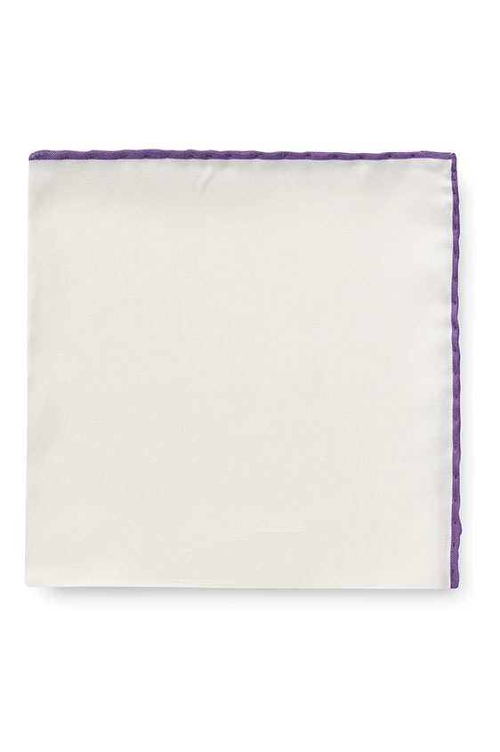 Белый нагрудный платок с фиолетовой окантовкой