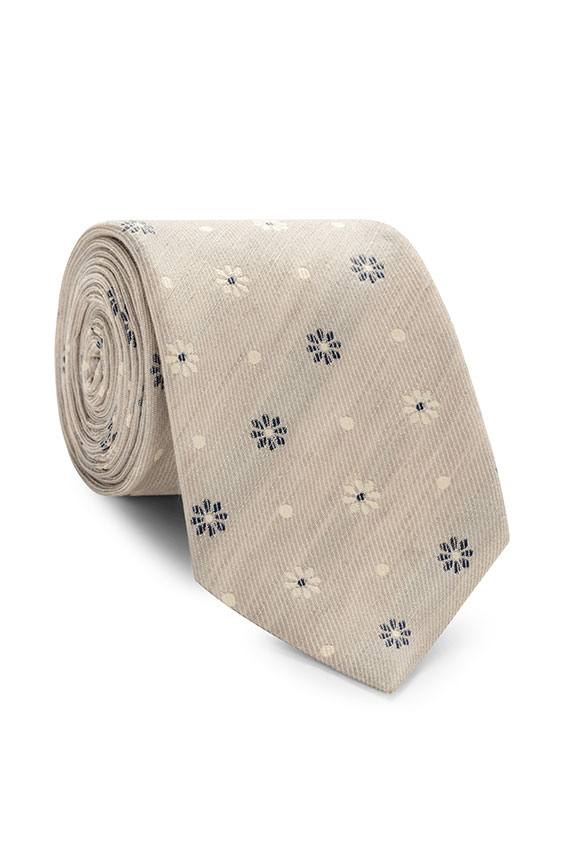 Бежевый галстук с цветочным принтом