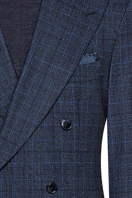 Синий костюм в клетку с эффектом стрейч